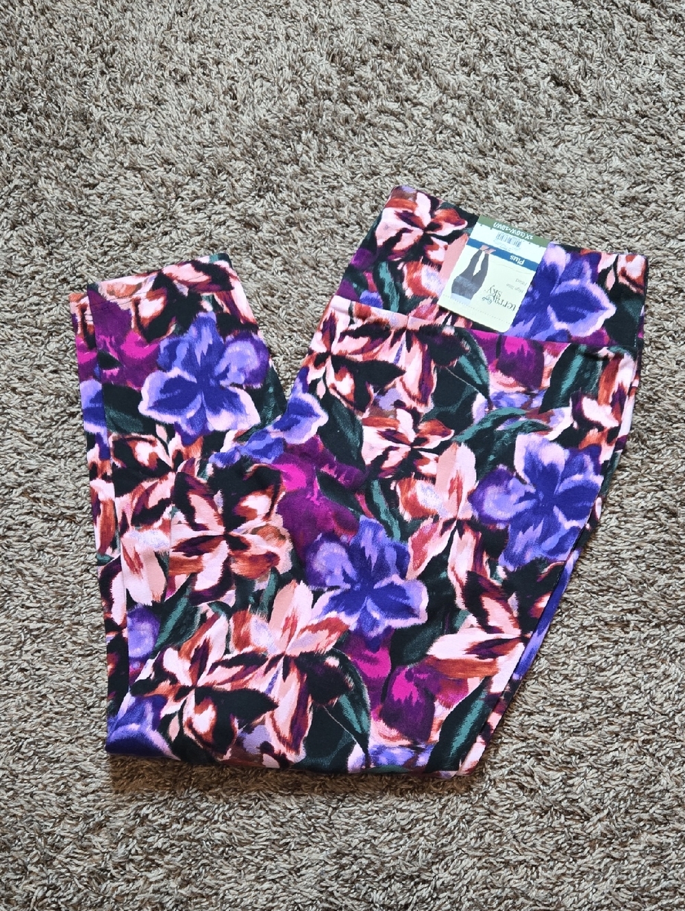 High Rise Fitted Leggings Fall Flower Violet Mulberry Floral 1X Plus Size Pants